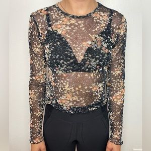 XS Sheer Mesh Long Sleeve With Floral Pattern